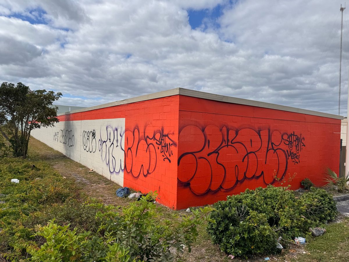 Graffiti removal, before