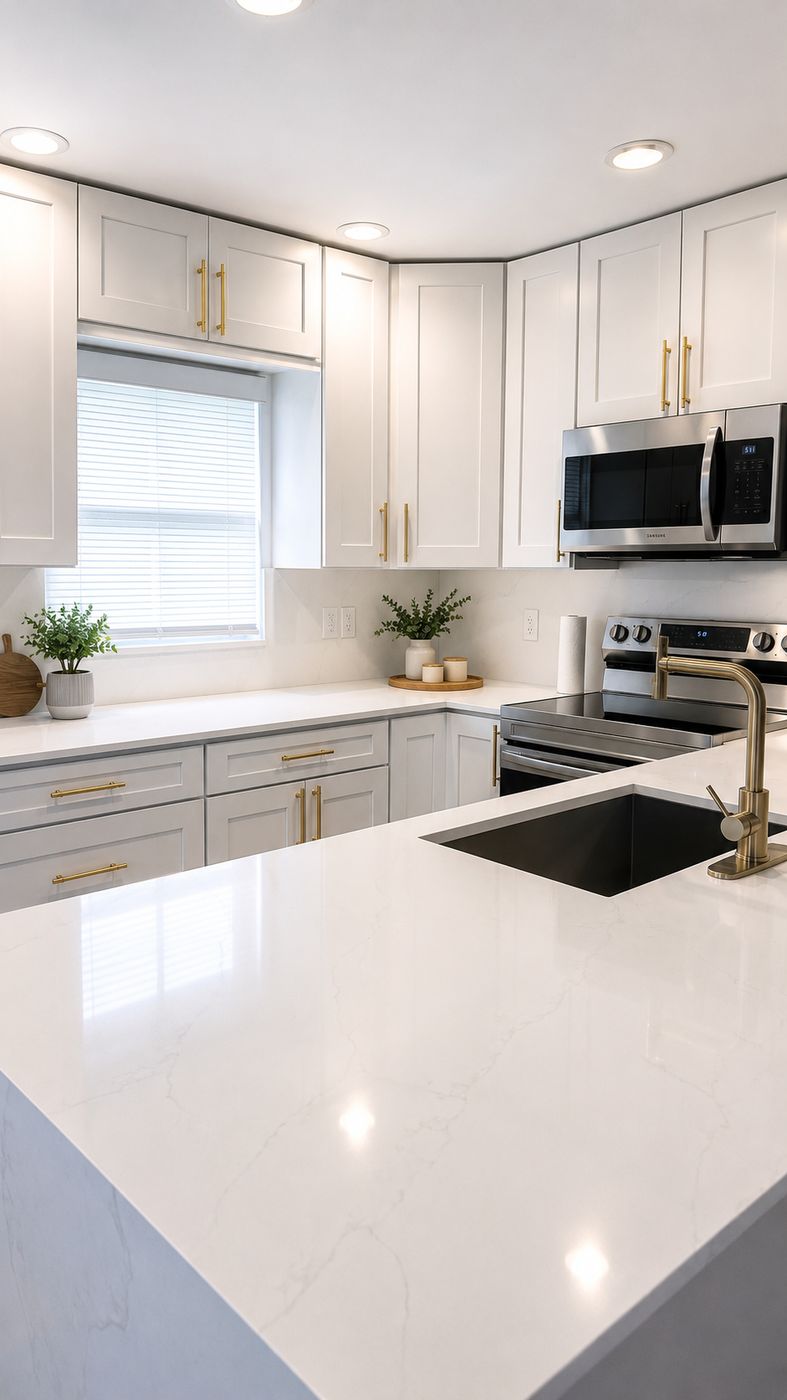 White and gold kitchen finishes