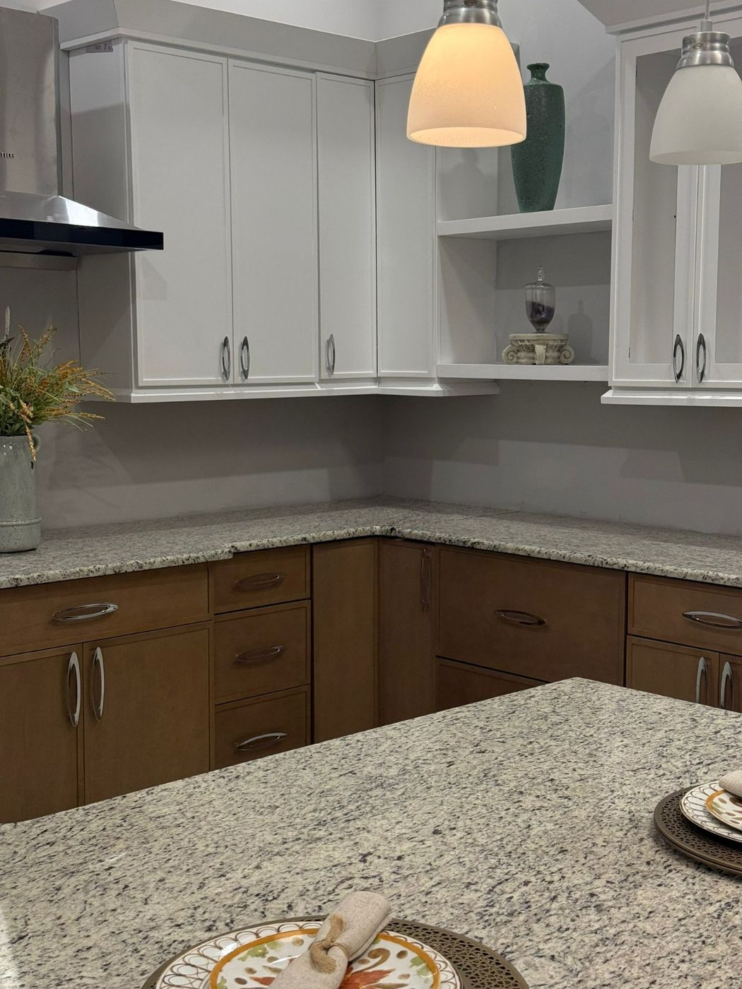 White kitchen with marble backsplash